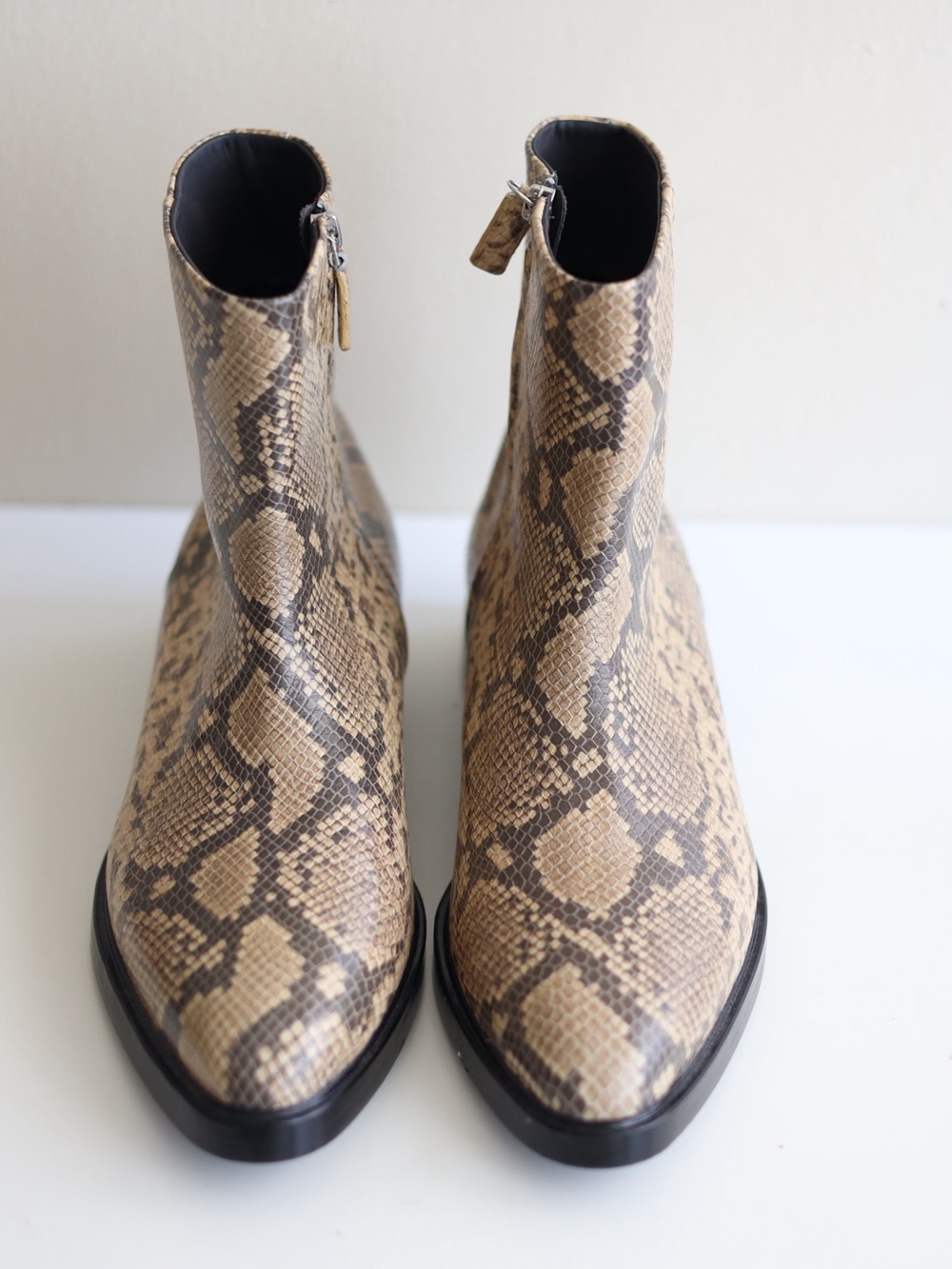 Zara Beige and Brown Snake-Print Ankle Boots